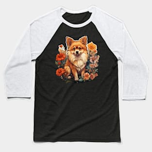 Pomeranian  Dog Vintage Floral Baseball T-Shirt